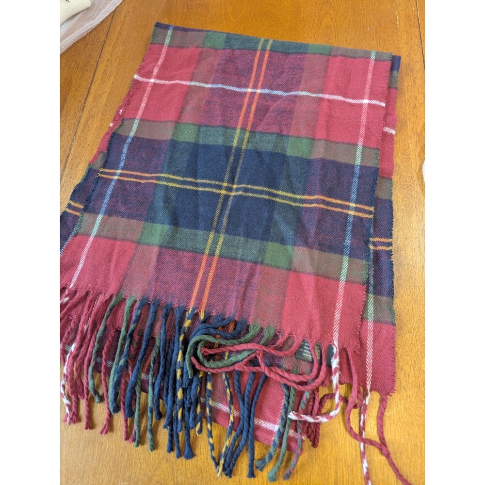 Barbour Swinton Tartan Scarf Red Plaid Acrylic Fringe Soft Heritage Core Unisex
